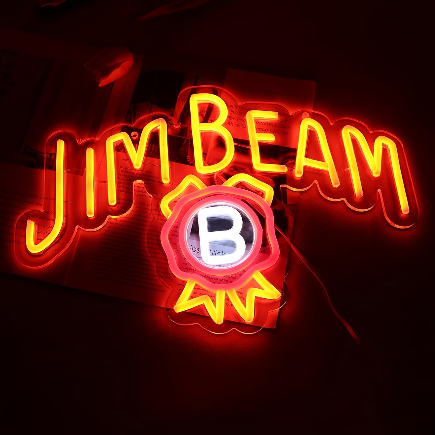 Jim Beam Whiskey LED Neon Sign, perfect for men's private spaces, bedrooms, bars, and parties. Wall decoration, USB-powered. Ideal for gifts.