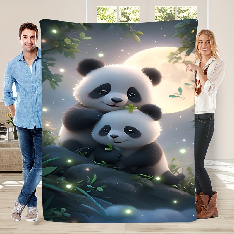 Soft and cozy flannel blanket featuring a cute panda print. Perfect for adding warmth and style to your sofa, bed, office, or as a shawl or leg cover. Ideal for outdoor camping and suitable for all seasons. Made of durable, anti-tear polyester with