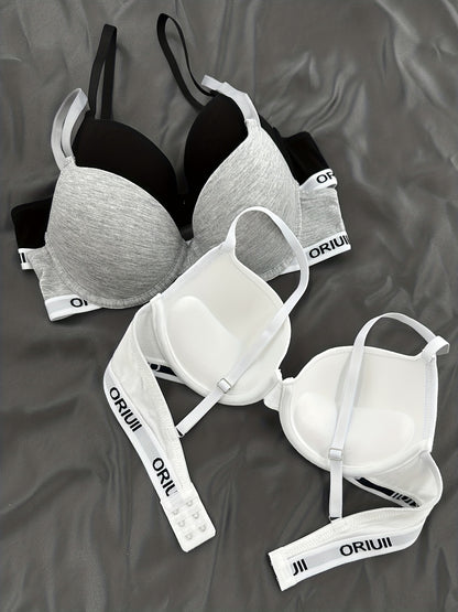 Three letter print push up bras, comfortable and breathable lingerie and underwear for women.