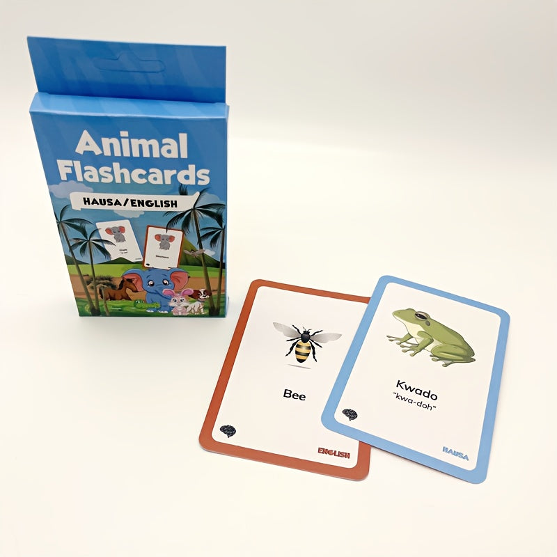 Educational Multilingual African Number Flashcards Set - Bilingual Learning in French/English, Igbo/English, Hausa/English, Yoruba/English - Made from Sturdy Paper, Perfect for Kids Ages 2 and Up - Includes Animal and Multiplication Cards.