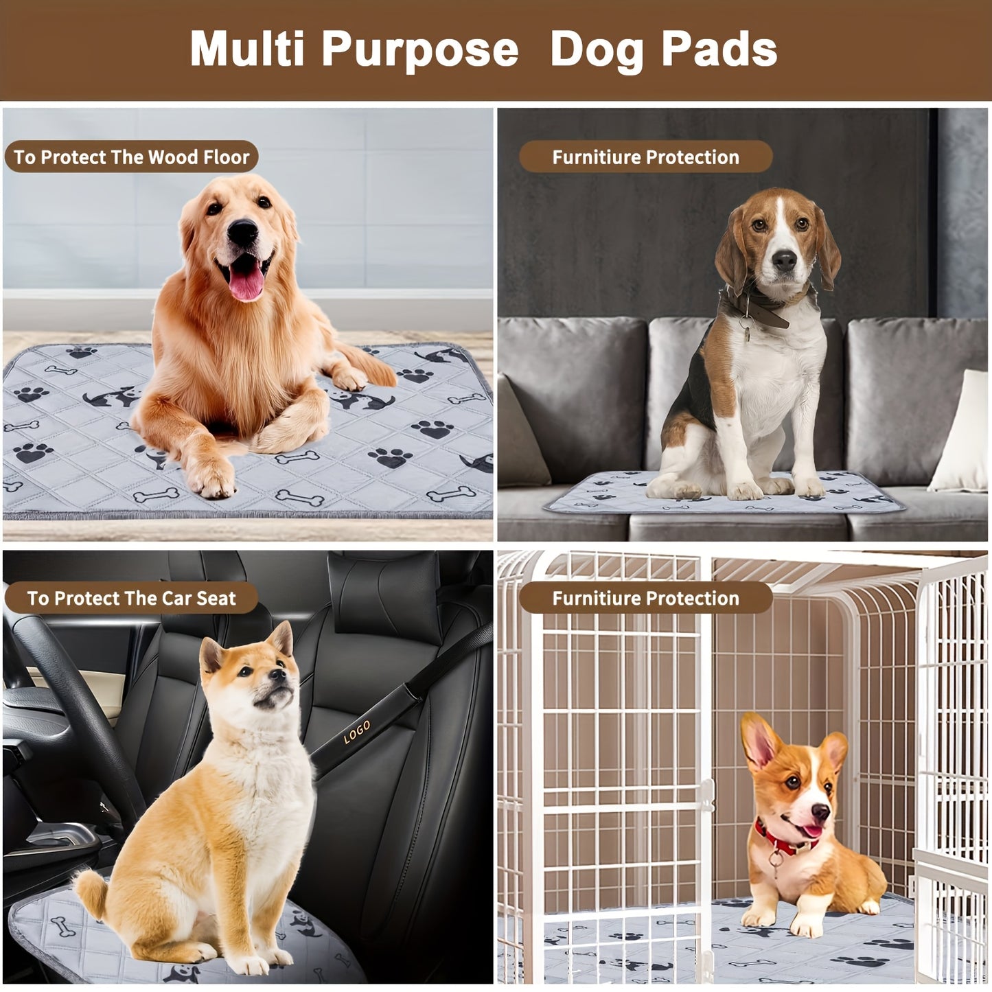 Washable Cartoon Print Dog Pee Pad for Puppies & Cats - Leak-proof, absorbent training mat. Great for kennels, cars, sofas.