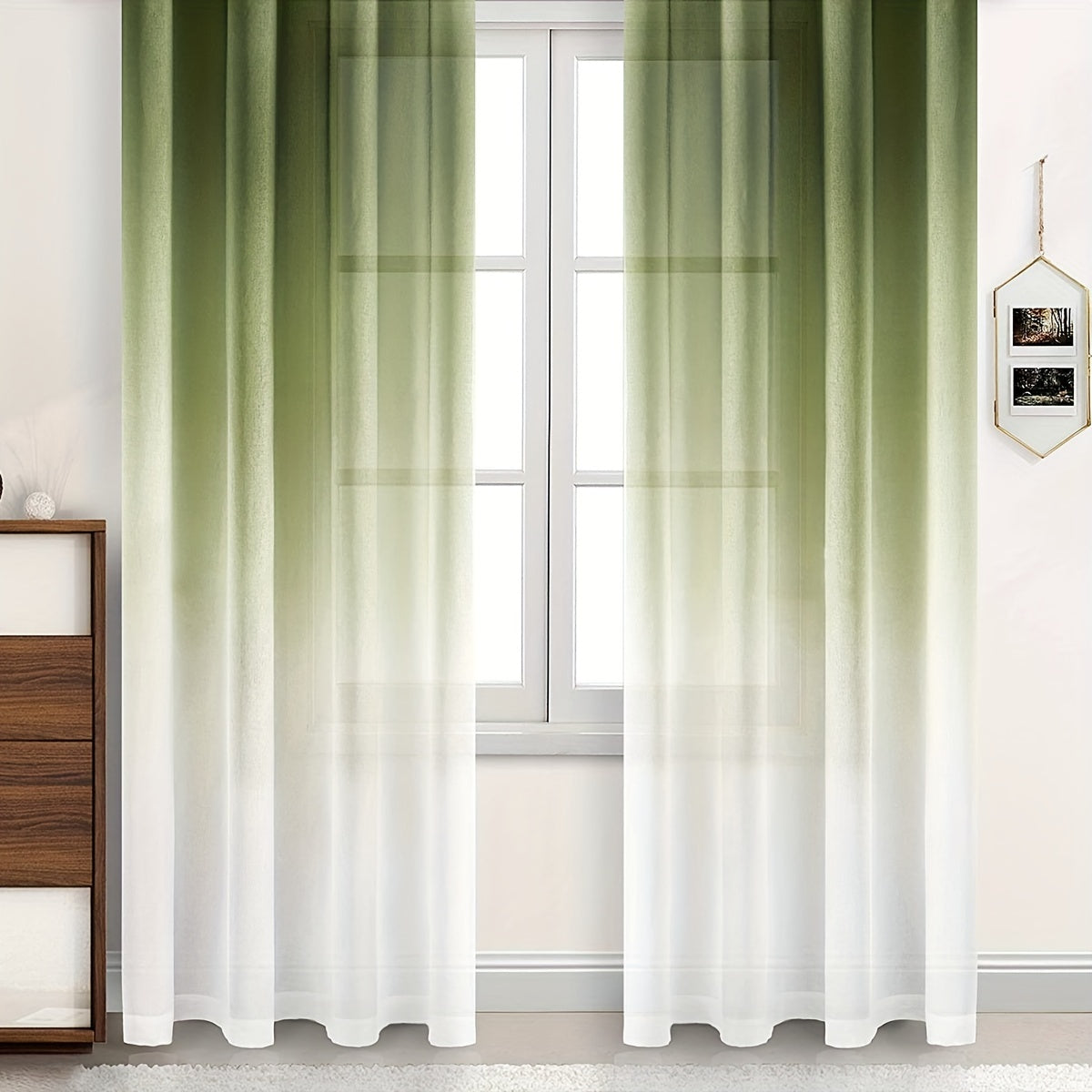 One Simple Gradient Sheer Curtain and One Printed Curtain Set for Rod Pocket Window Treatment in Bedrooms, Offices, Kitchens, Living Rooms, Studies, and Home Decor