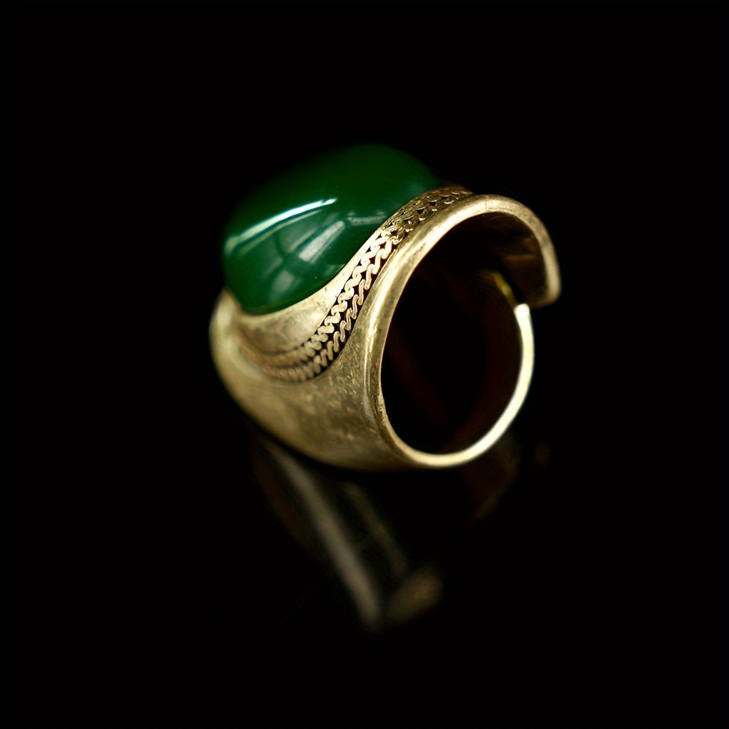 Elegant Adjustable Ring with Natural Agate - Ideal for Weddings & Parties, Made from Quality Alloy