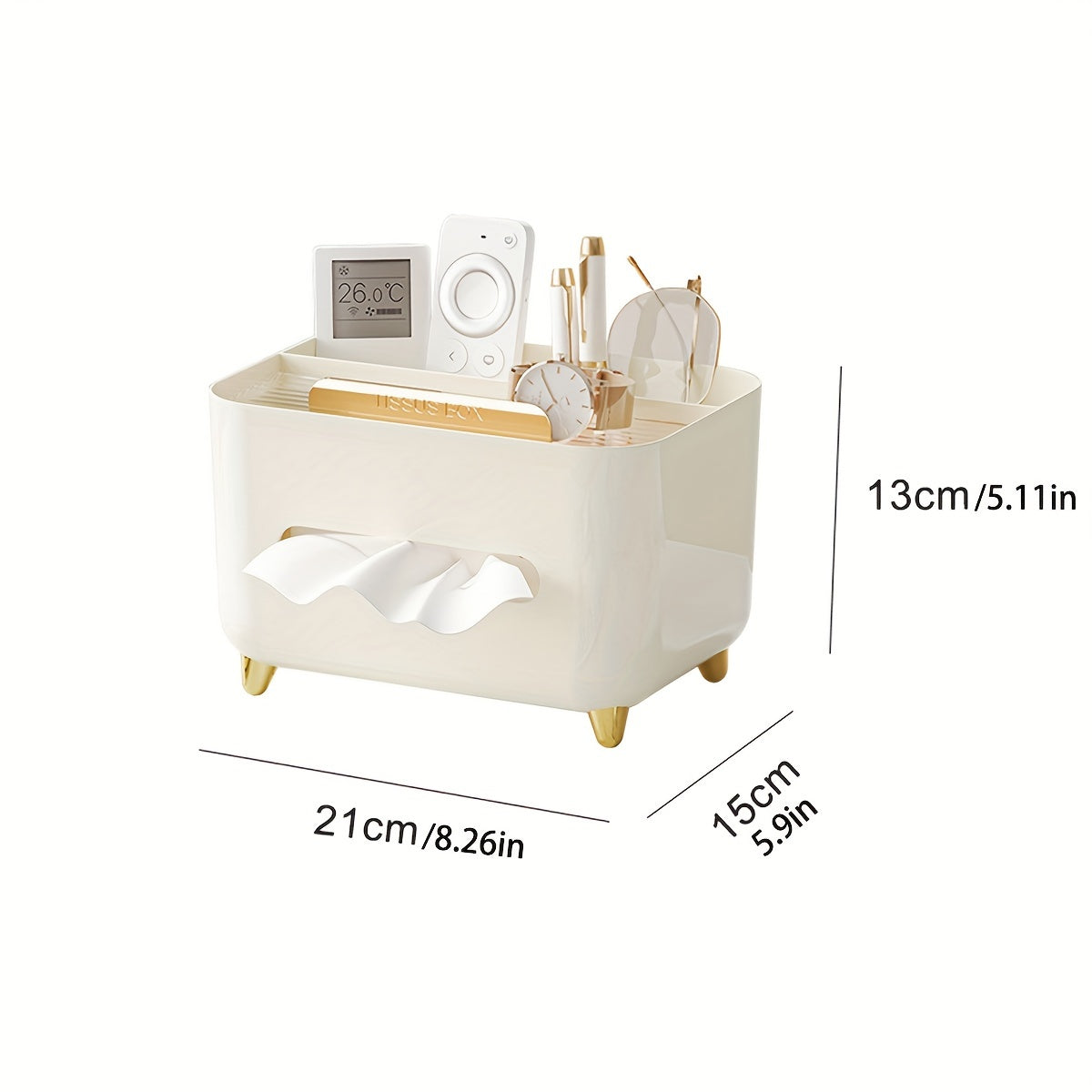 1pc Multifunctional Desktop Organizer with Tissue Box, Remote Control and Miscellaneous Storage, Plastic Tissue Holder