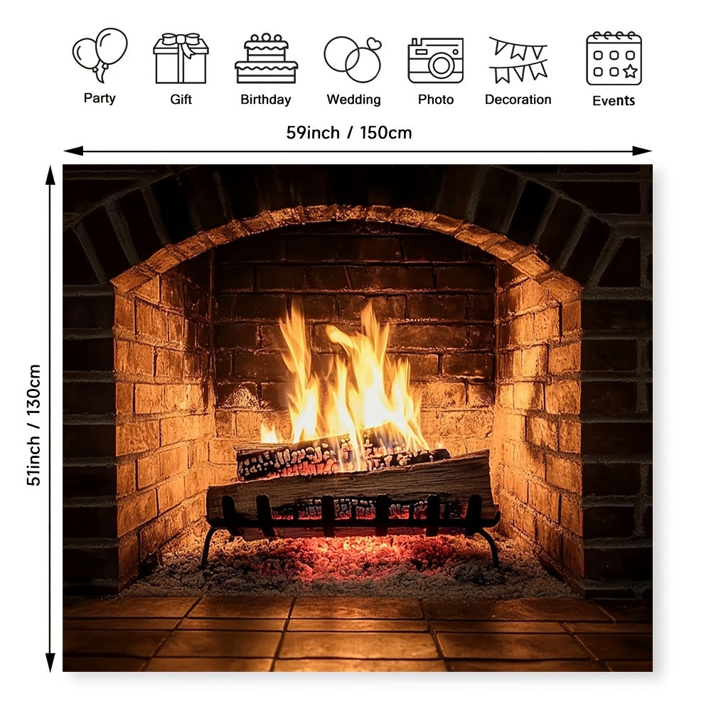 Elegant Polyester Fabric Backdrop for all Seasons, Perfect for Creating a Cozy Fireplace Atmosphere in Your Living Room and Adding a Touch of Holiday Decor