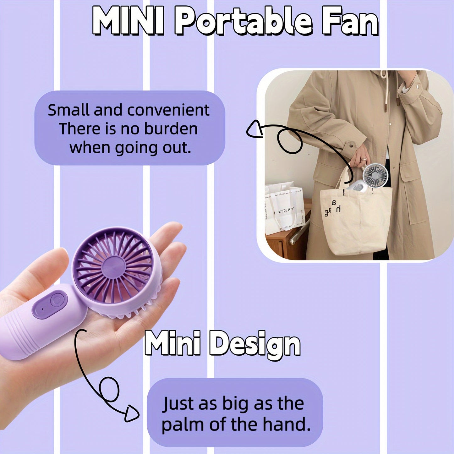 Portable Mini Fan, Rechargeable via USB, 3 Speed Settings, Ideal for Women on the Go, Perfect for Hot Weather, 
 Great for Office, Outdoor Activities, Travel, and Camping.