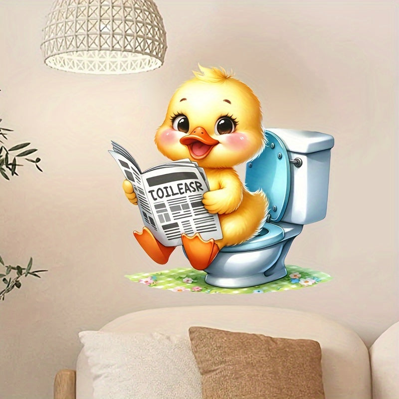 Quackie Cute Duckling Toilet Decal - Waterproof, Self-Adhesive, Animal Theme, Square Shape, Reusable Decorative Decal for Bathroom, Ceramic Surface Compatible.