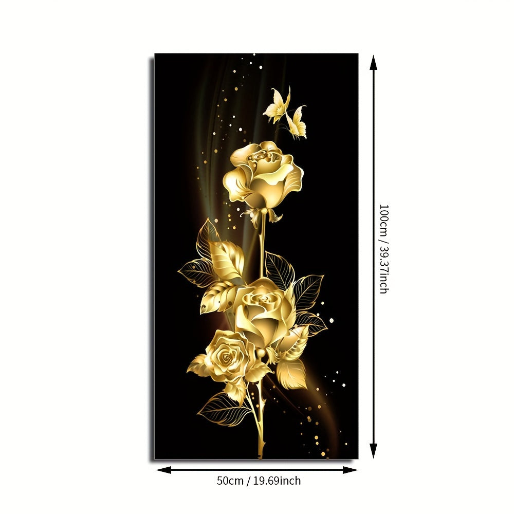 Golden Rose Flower Canvas Print for Modern Wall Decor in Living Room