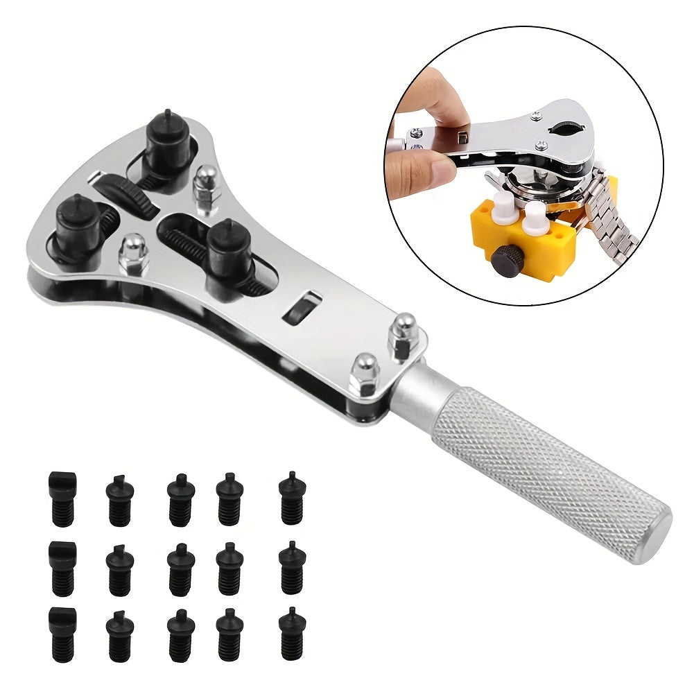 Adjustable Screw Back Wrench Watch Repair Tool with Wrist Watch Opener and Battery Remover - Perfect Gift Choice