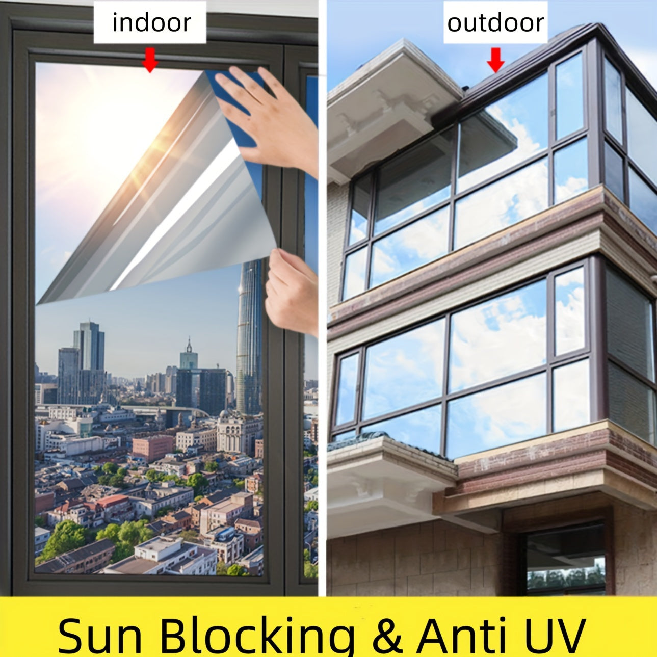 Silver Glass Insulation Film for Sunrooms: Peel & Stick Sun Blocking and Anti-UV Window Film with Contemporary Style, 3mil Thickness, Made of PET Material