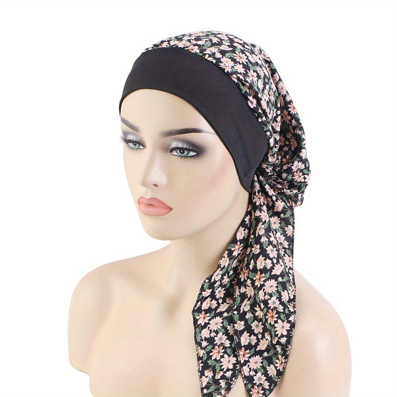 Paisley Print Turban Cap with Lace-Up Detail for Chemo Patients