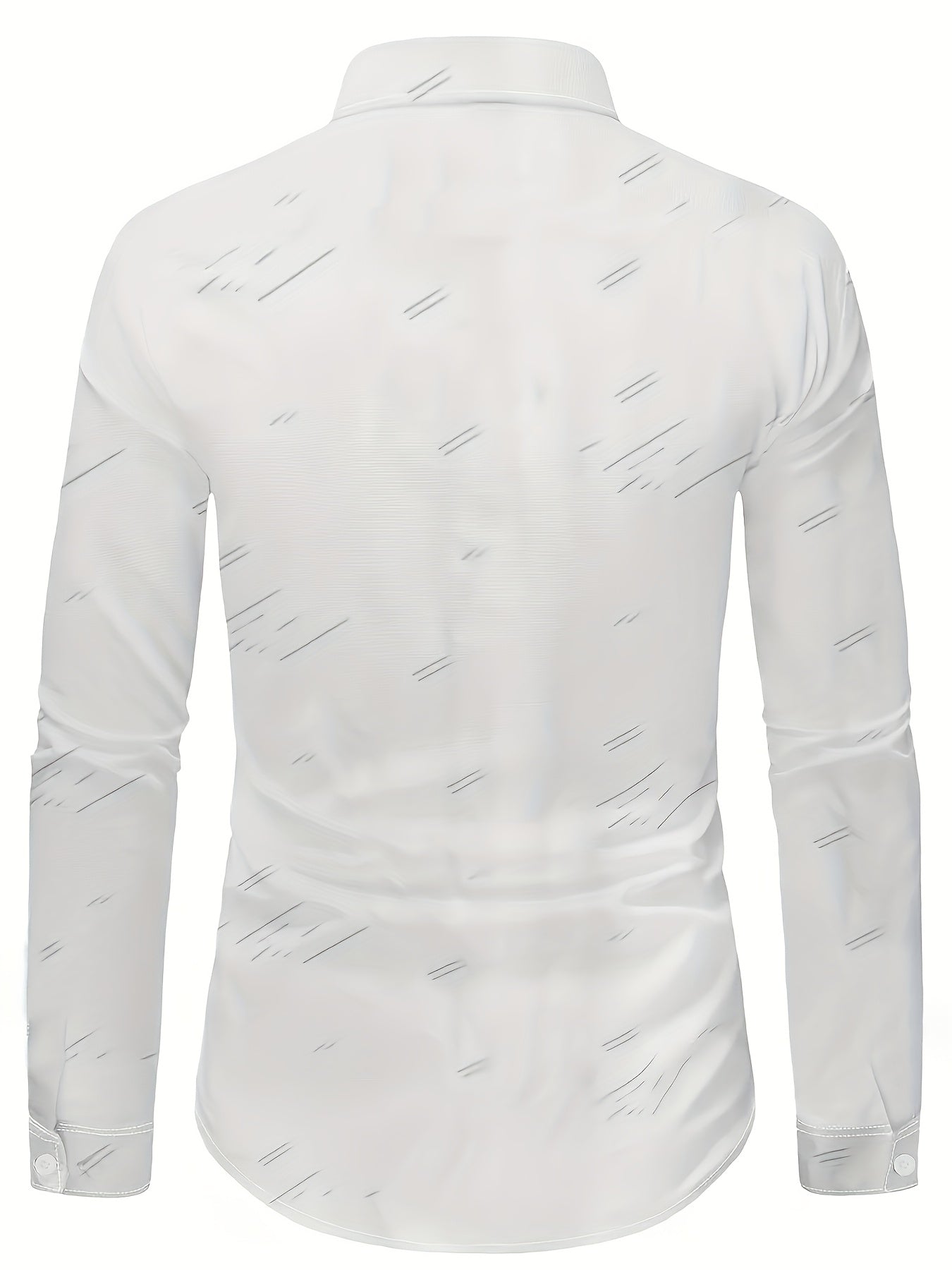 Men's casual shirt with white base and striped print, made of 140g fabric suitable for all seasons and occasions.