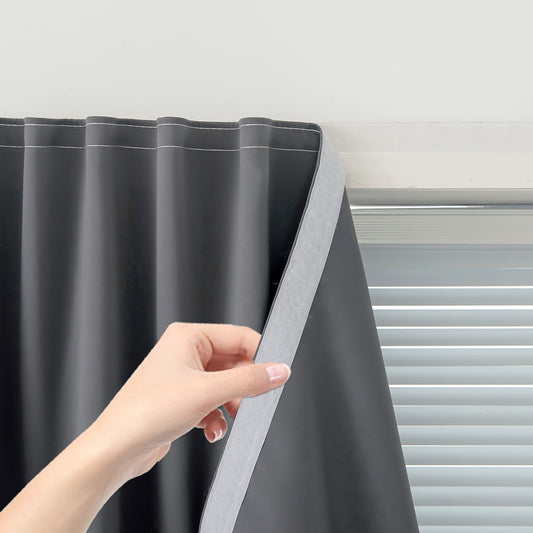 Set of 1 self-adhesive portable blackout curtain panels, with thermal insulation and tiebacks. Ideal for small windows in bedroom, living room, dorm room, office, or home decor.