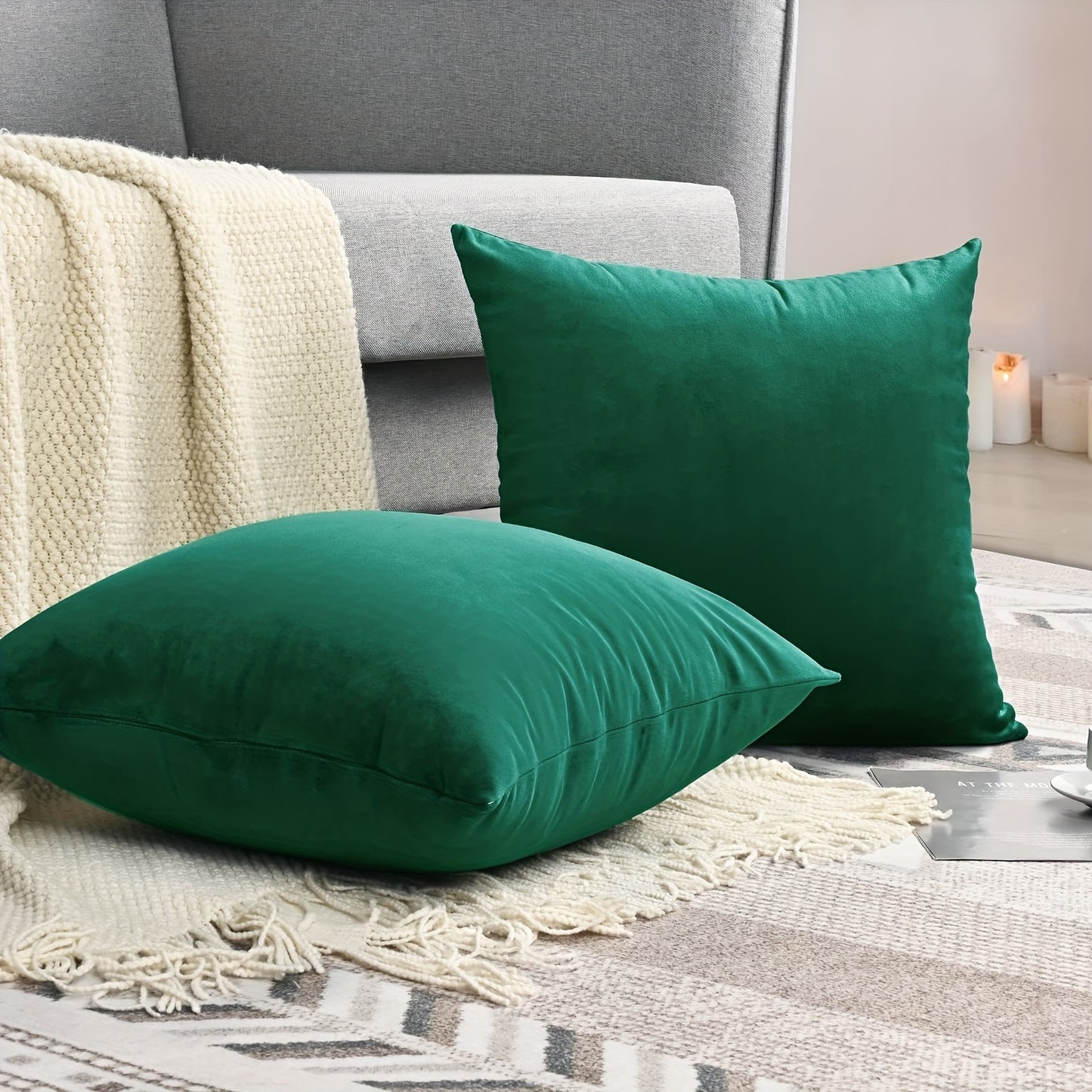 Two velvet soft solid color pillowcases for sofa, bedroom, car - 18x18 inches (45x45cm)