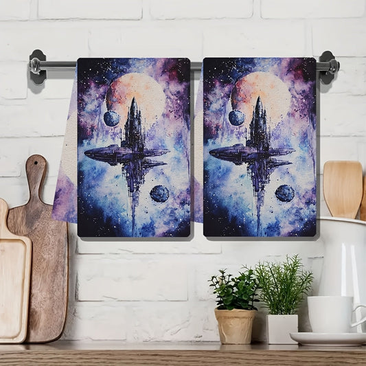 2 pieces of Interstellar Kitchen Towels - Ultra Soft and Highly Absorbent Dish Hand Towels perfect for Holiday Decor. Machine washable and measures 16x24 inches. Item number 2KYSYS1218308.