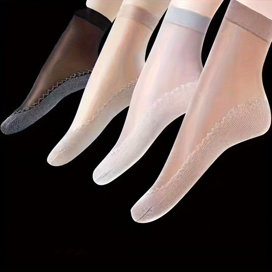 4 pairs of women's mesh socks with non-slip bottom, sweat-absorbing, flesh-colored.