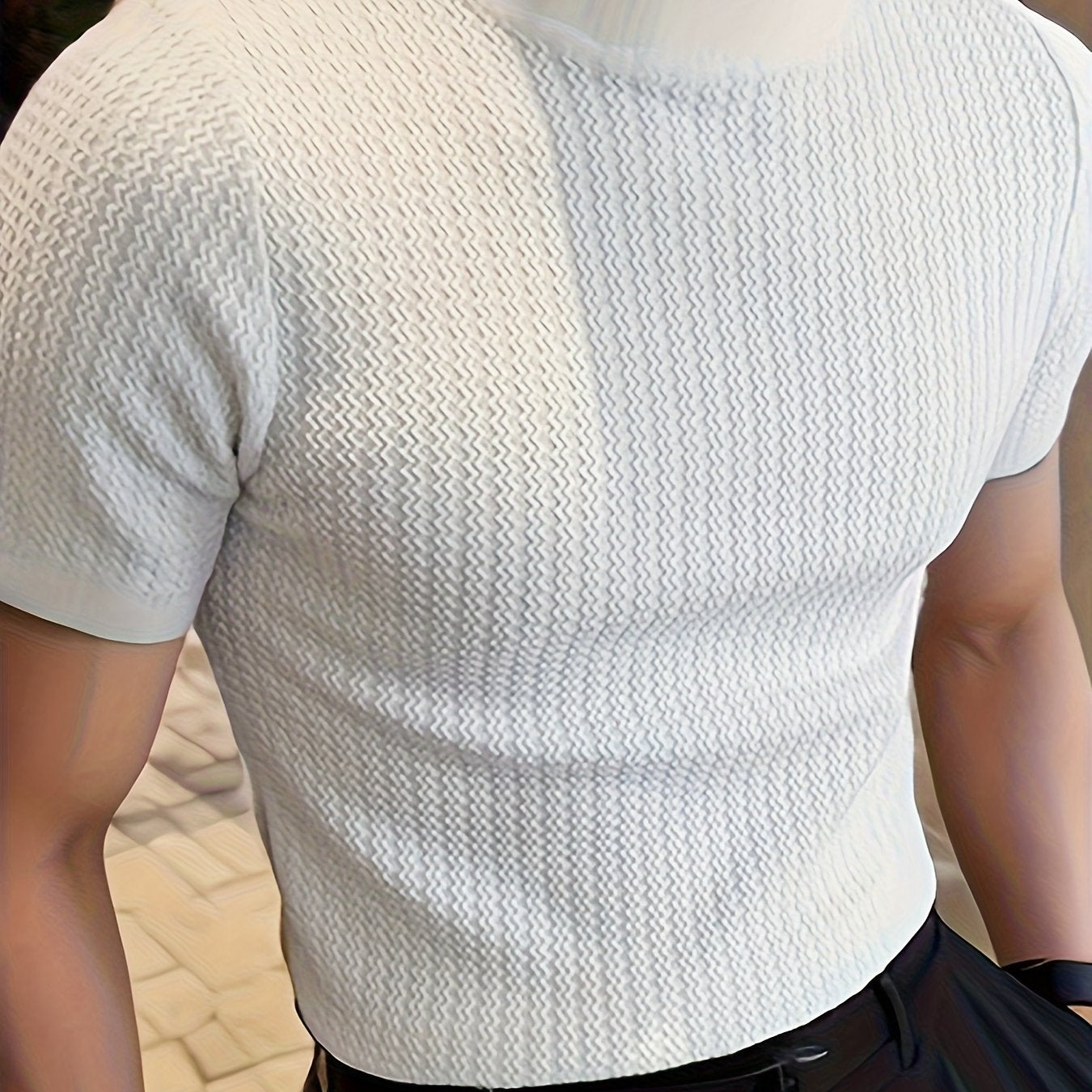 Men's high neck knit t-shirt for casual summer wear with European and American style