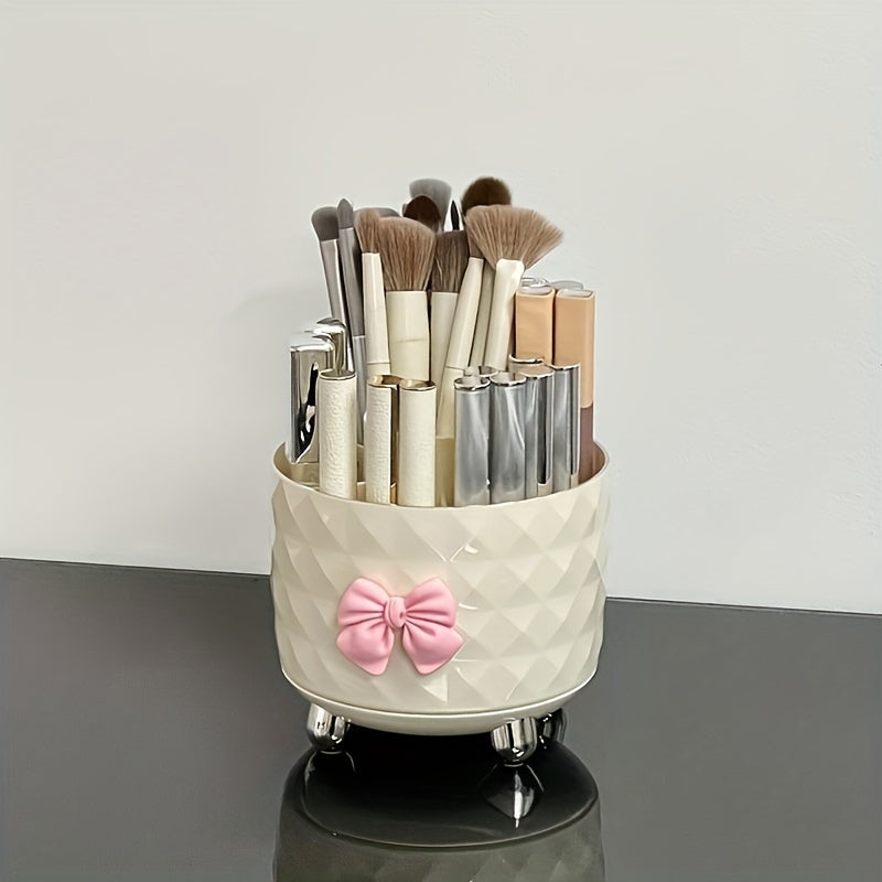 Clear plastic makeup organizer with dustproof lid for lipstick, brushes, and accessories.