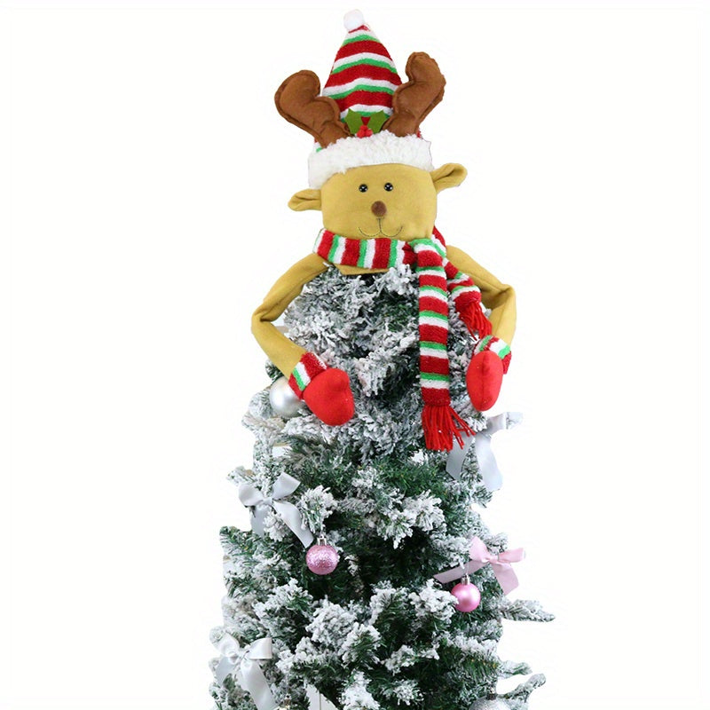 Christmas decorations include an old man snowman, a star tree topper, and a felt hat pendant.