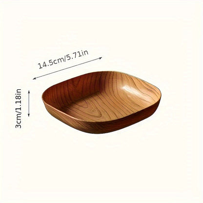 8-piece set of durable and easy-to-clean plastic serving plates with Japanese wood grain design, perfect for serving snacks, fruit, candy, and desserts.