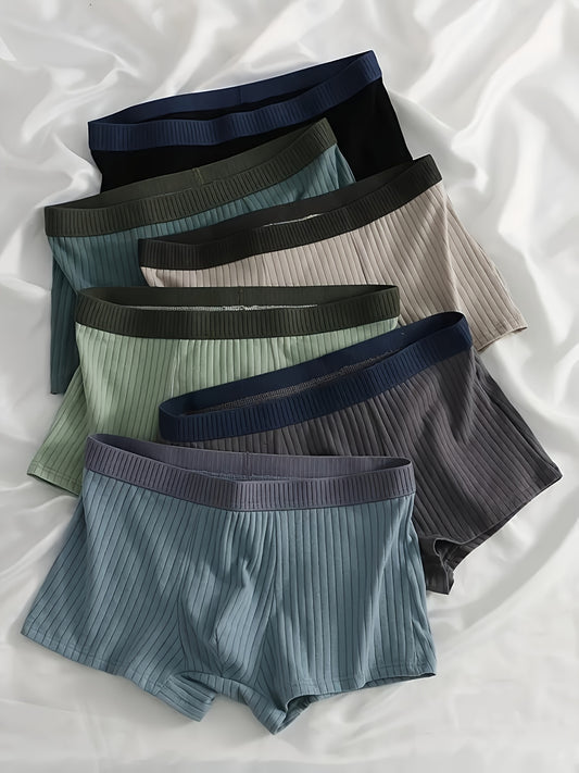 Men's 6-Pack Cotton Shortie Underwear, 95% Cotton, 5% Spandex, Medium Stretch, Solid Colors, Knit Fabric, 120gsm, Assorted Colors