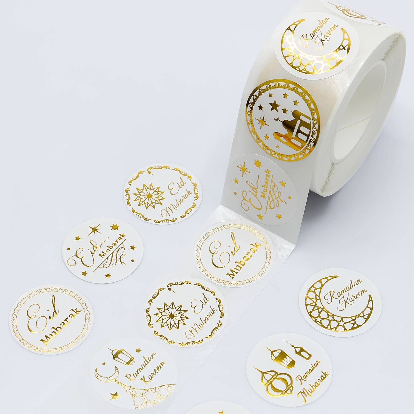 500pcs of Gold-themed Eid & Ramadan stickers for crafting, gift wrapping, envelopes, and party decor.