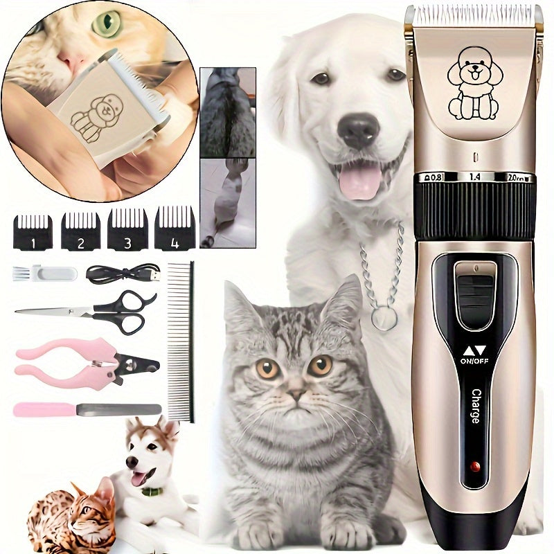 Professional Pet Grooming Kit - Quiet Cordless Hair Trimmer with USB Rechargeable Battery, Safe for All Pets