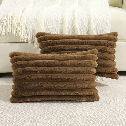 2 double-sided faux fur plush throw pillow covers for home, room, bedroom, living room, car, and sofa decor.