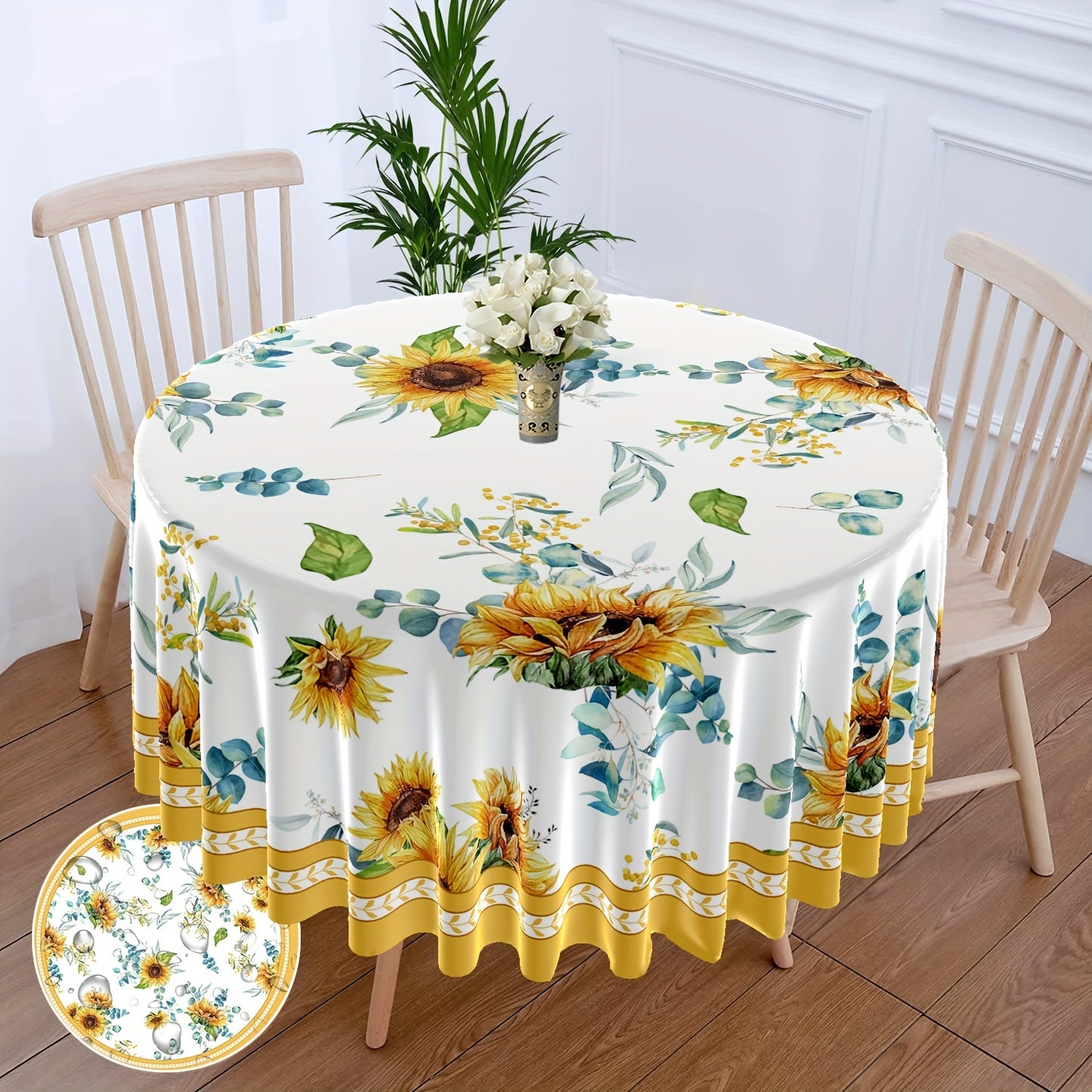 1pc Bright Large Flower Pattern Round Table Cloth for Dining and Decor