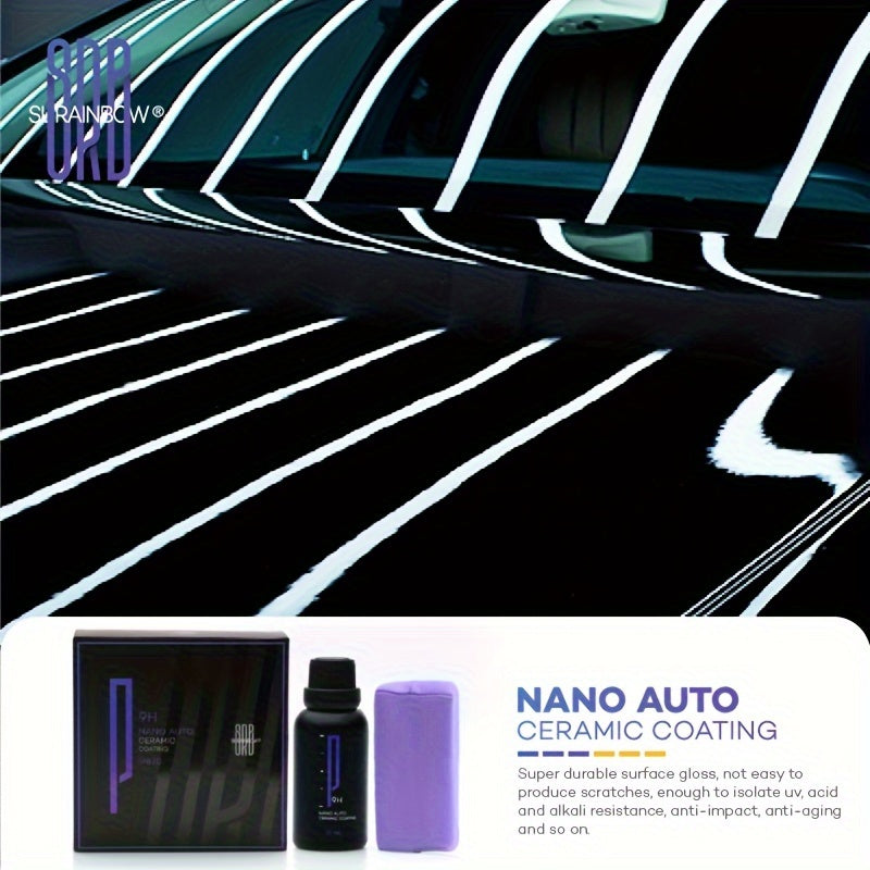 9H Nano Ceramic Coating for Cars, Anti-Scratch High Gloss Kit for Car Detailing, Glass, Wheel, Hydrophobic Long Lasting Protection, 30ml/1fl.oz