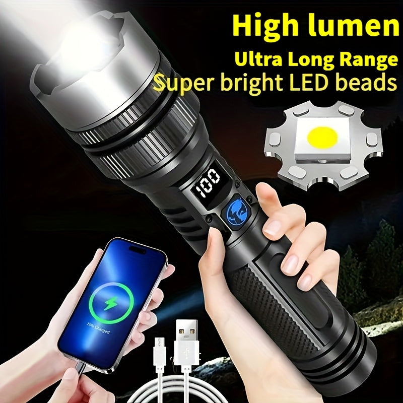 USB Rechargeable Super Bright Flashlight with Digital Display