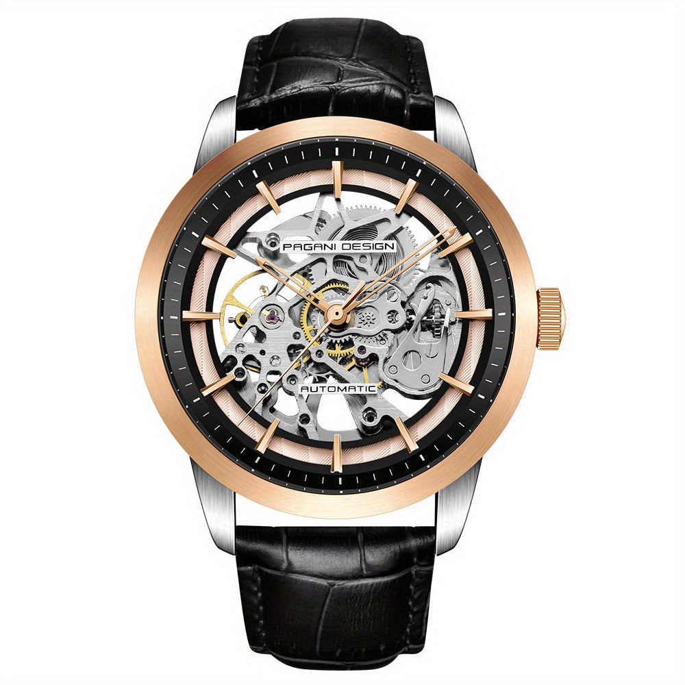 Pagani Design 2024 Men's Self-Winding Skeleton Watch, Stainless Steel, Pointer Series, Sports Watch