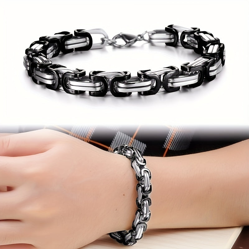 1 piece of classic fashion stainless steel men's chain bracelet hip hop jewelry with a length of 21cm.