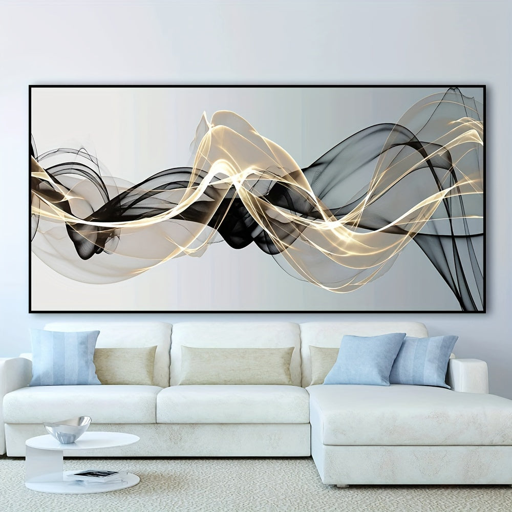 Modern luxury canvas print poster featuring an abstract floating black and golden mesh design. Perfect for decorating walls in bathroom, bedroom, office, or living room. No frame included.