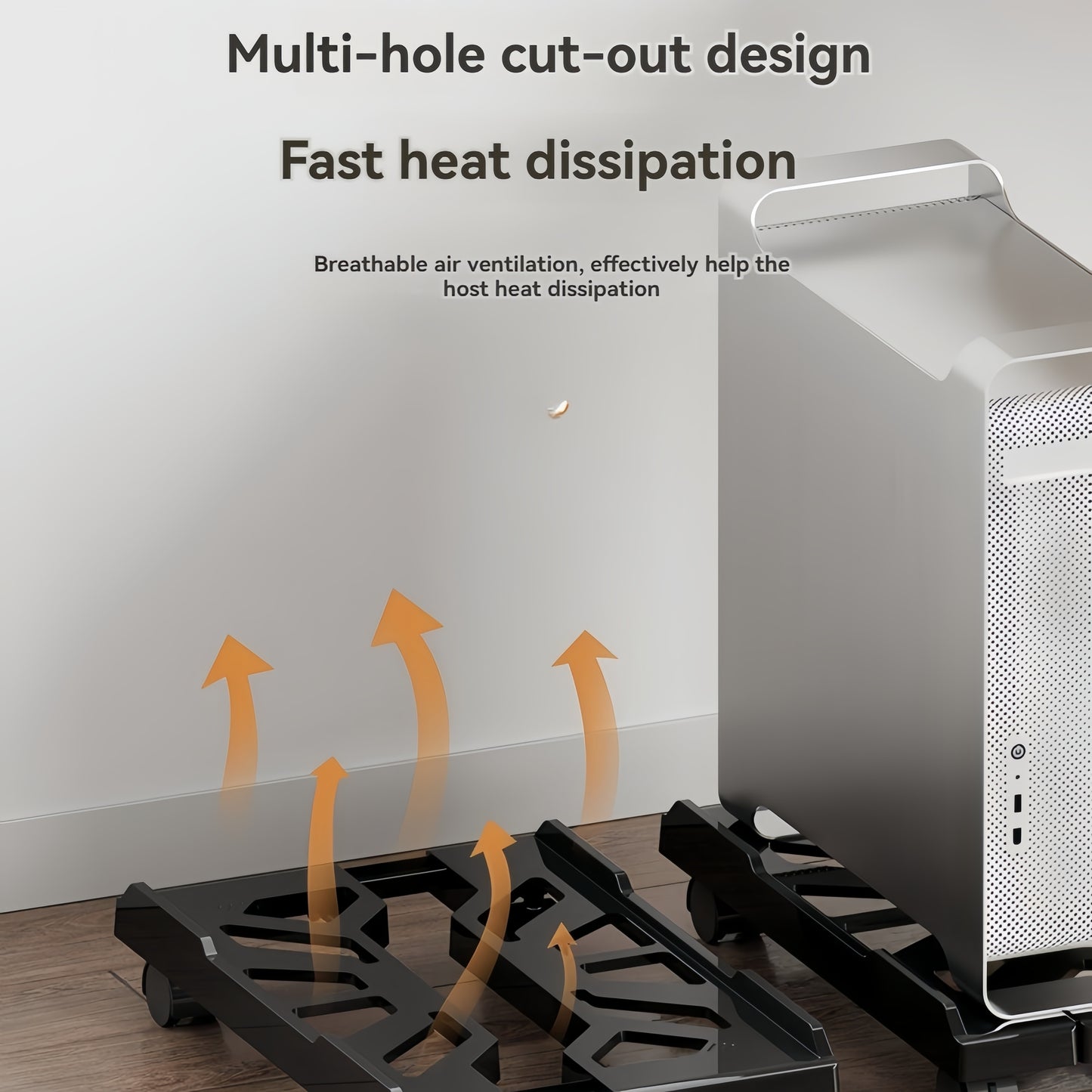 ABS Desktop Computer Tower Stand with Rolling Wheels and Adjustable Mobile CPU Holder, ideal for home office use.