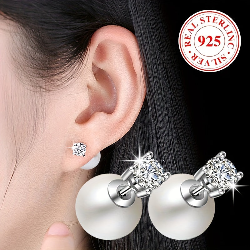 Stunning 925 Sterling Silver Hypoallergenic Stud Earrings Ear Jacket Featuring a Freshwater Pearl Design, Perfect for a Sophisticated and Elegant Wedding Look for Women