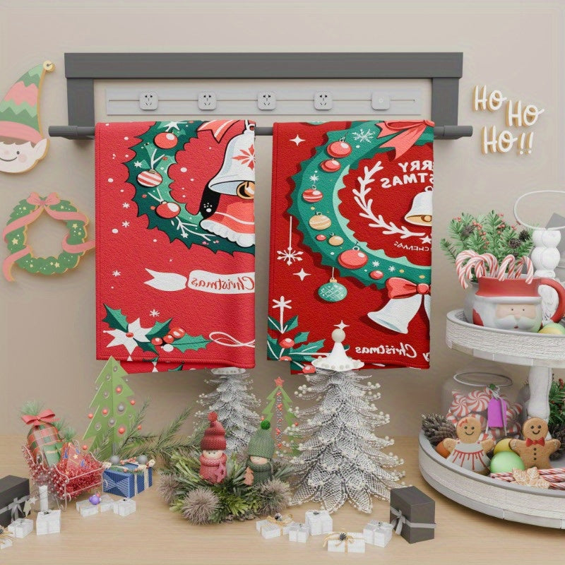 Two pieces of 18 by 26 inch kitchen towels, perfect for Christmas and the winter season. Adorn your kitchen with these soft, Christmas-themed towels featuring snowflakes, adding a merry touch to your holiday decor. Great as gift decorations too!