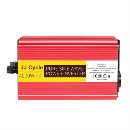 5000W/4000W Pure Sine Wave Inverter converts DC 12V/24V to AC 220V, 50Hz for car electronics with EU plug.