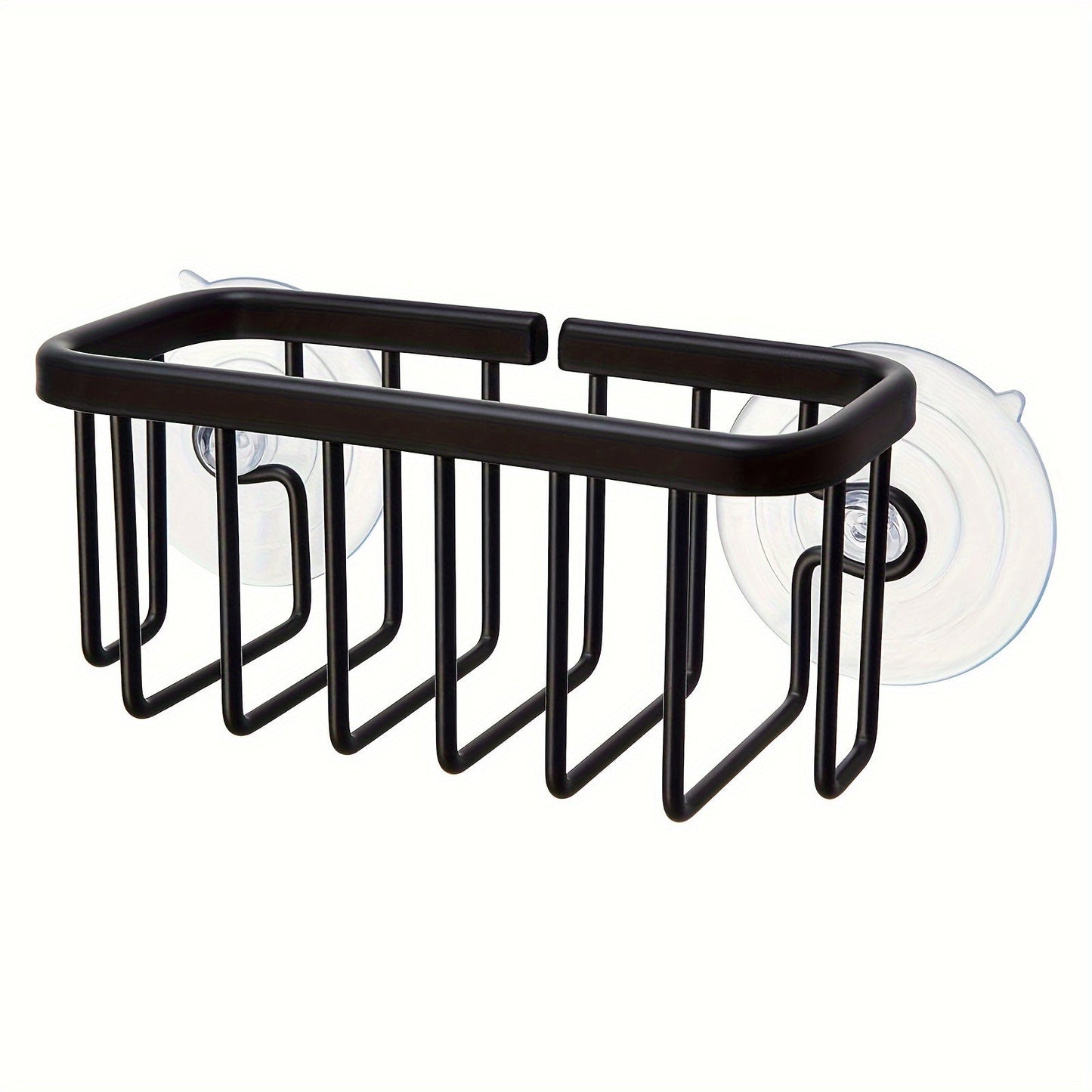 Black Metal Sink Caddy with Suction Cup for Dish Cloth & Sponge - Rust-Resistant Storage Basket for Kitchen and Bathroom - Home Organizer and Accessory