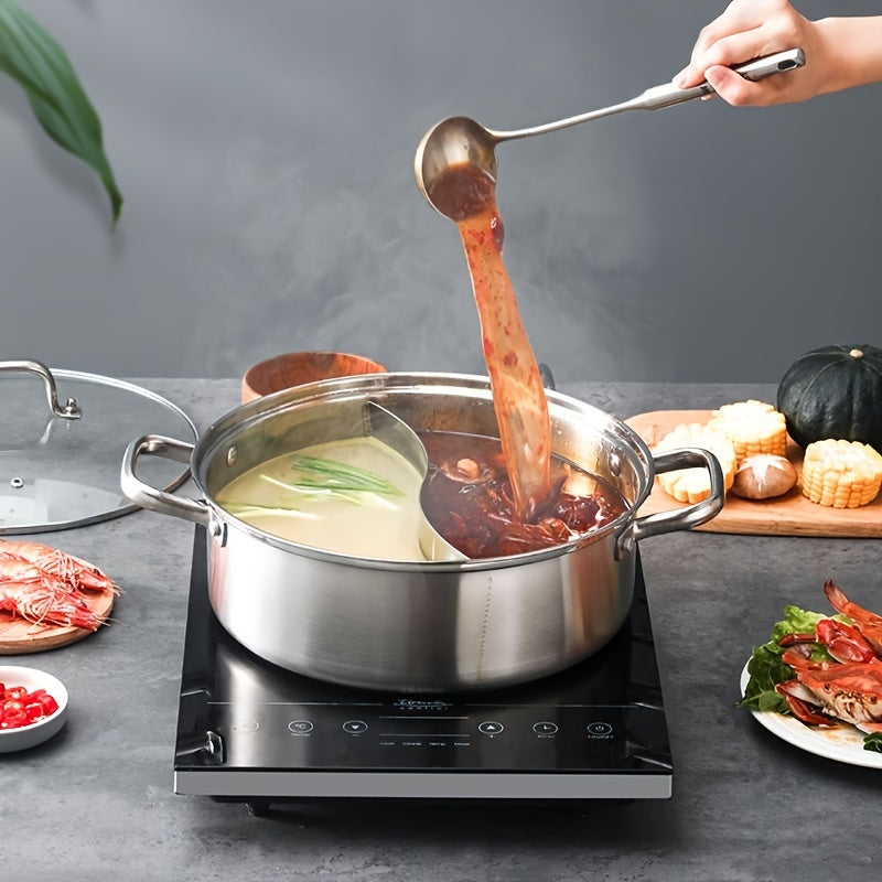 1 piece of Soup Pot Yuanyang Pot, made from extra-thick stainless steel for domestic use with a large capacity for hot pot or shabu shabu. Suitable for use on an electromagnetic furnace or gas furnace, this pot is versatile and suitable for general