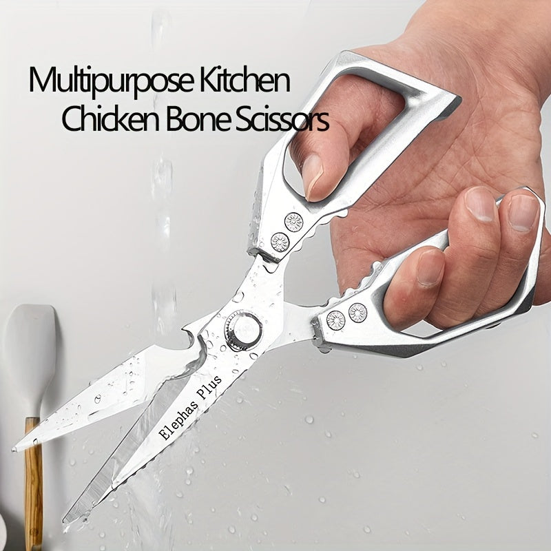 Durable Silvery Stainless Steel Kitchen Scissors for Cutting Chicken Bones - Versatile and Practical Tool for the Household - Strong and Efficient Bone Food Scissors