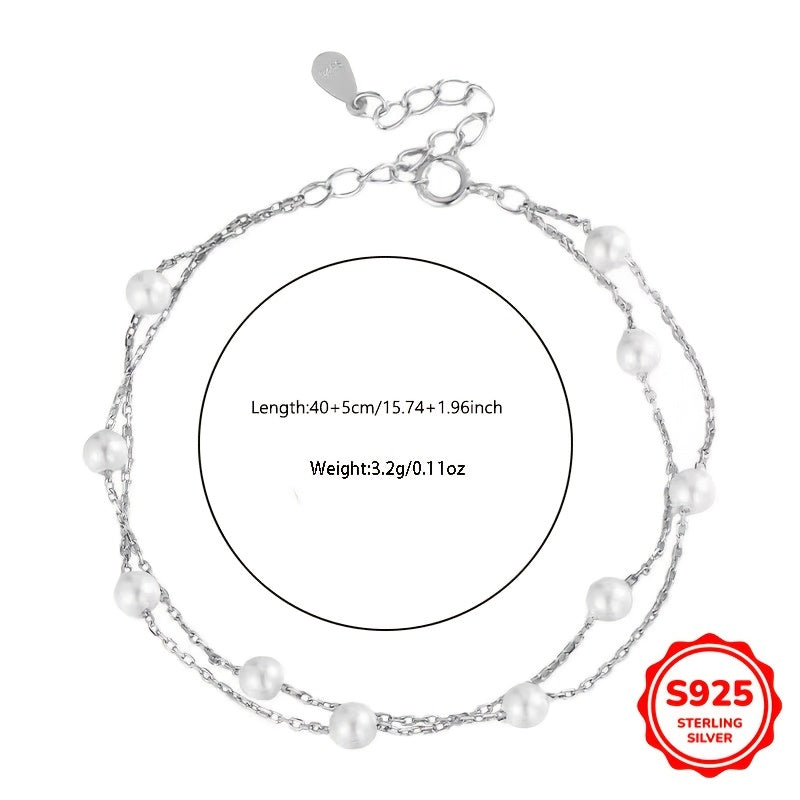 This double-layer pearl necklace is made of 3.02g of S925 sterling silver, giving it a simple and elegant look. The light luxury and high-end design make it perfect for women to wear as a clavicle chain. It is an ideal gift for birthdays, Mother's Day