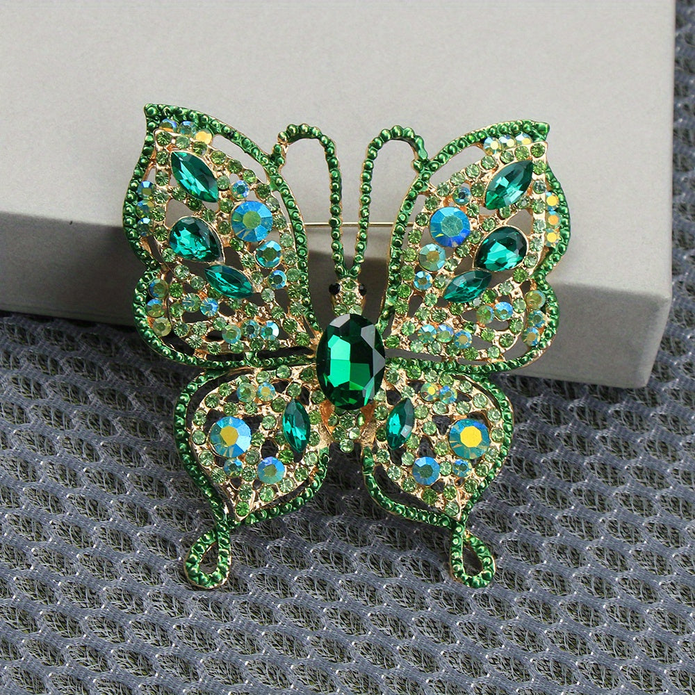 Zarif Luks Kelebek Brosh Pin - Emal va Rhinestone Insect-Shaped Yangilik Aksessuar ayollar uchun, Haqiqiy Imitatsiya Rhinestone'lar, O'ziga xos Noan'anaviy Shakl, Ofis Badjlari va Kostyum Pinlari uchun Ideal.