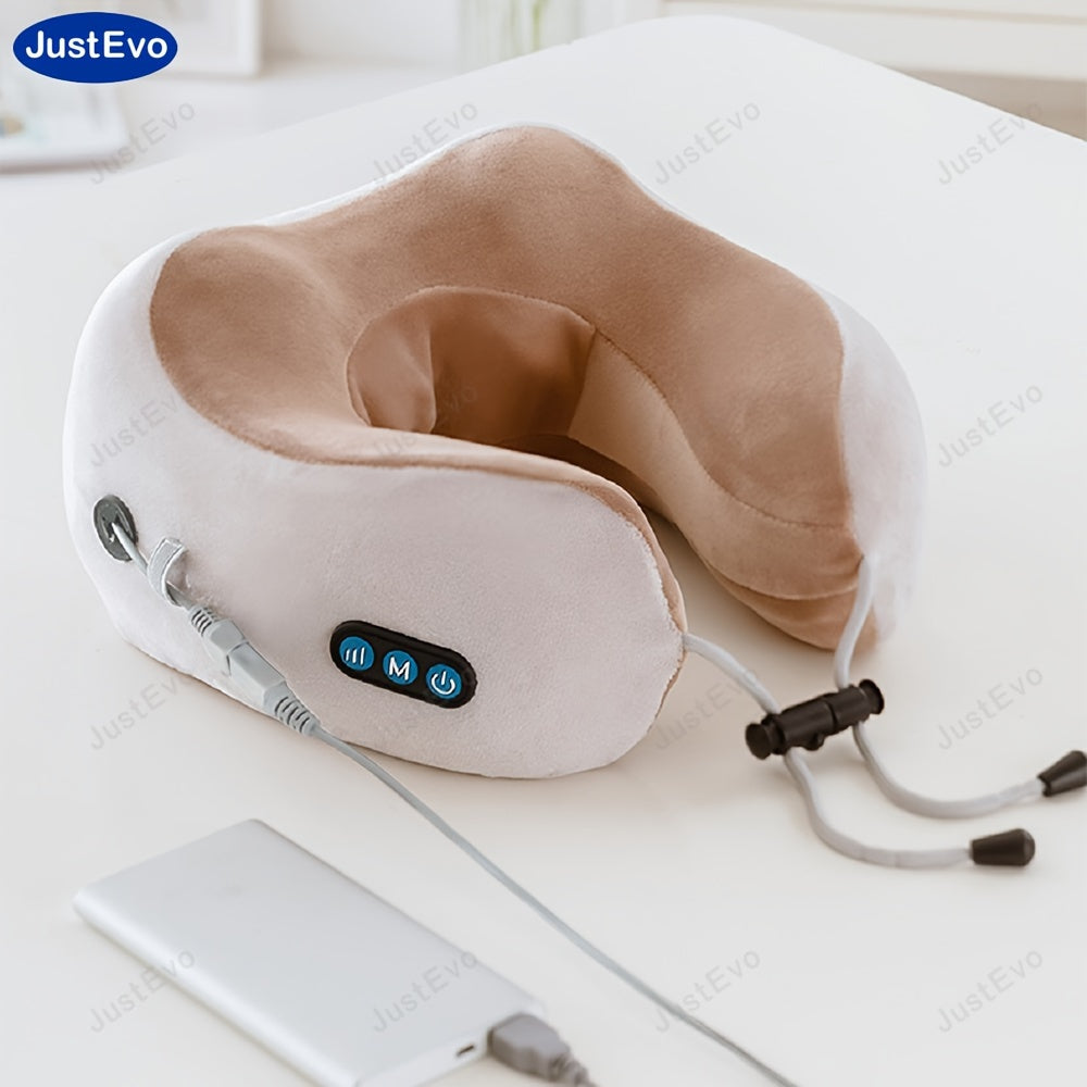 JUSTEVO Electric U-Shaped Neck Massager with USB Charging Neck Pillow, Hypoallergenic and Portable with Rechargeable Lithium Battery.