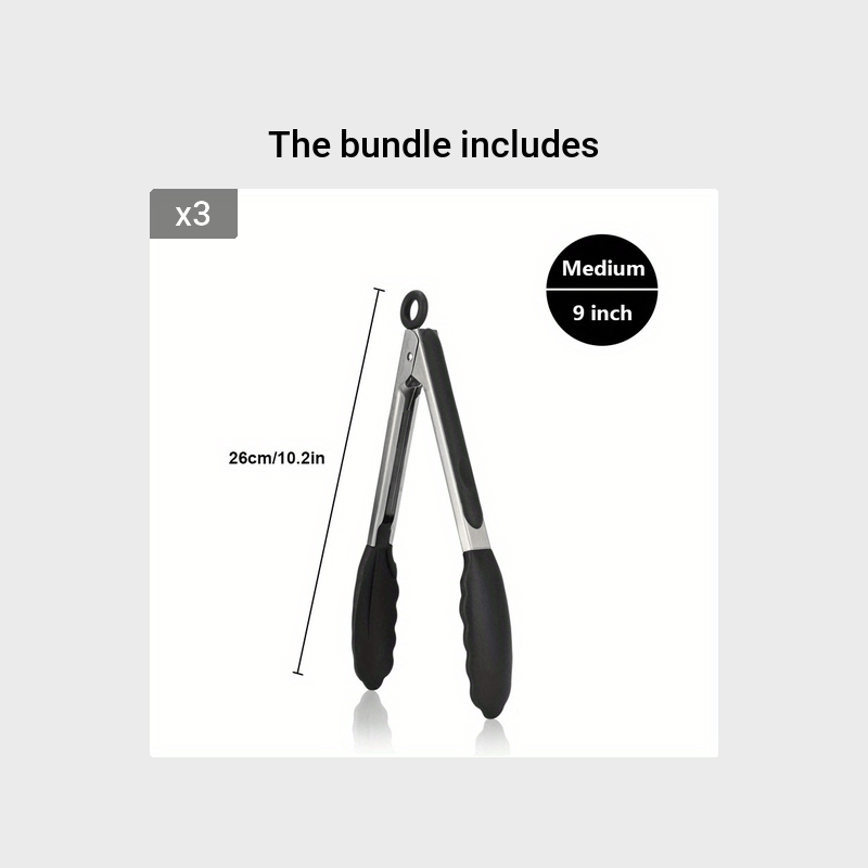 1PC Silicone-tipped Kitchen Tongs, High Heat Resistant with Locking Feature, Heavy Duty with Great Grips, available in 7", 9" and 30.48 cm, Black.