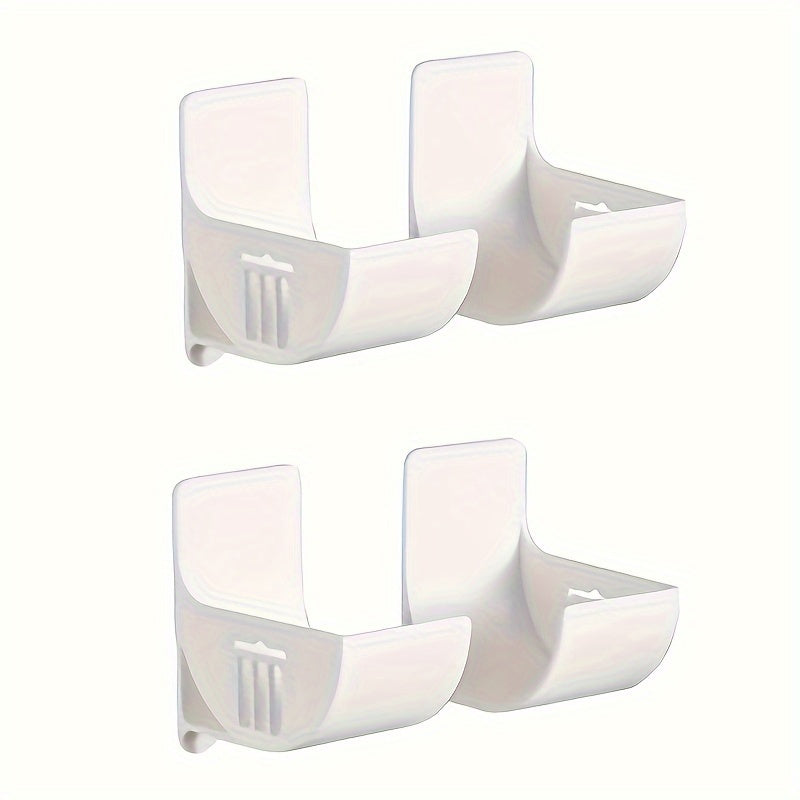 Set of four plastic storage racks. Can be mounted on the wall without drilling. Perfect for organizing kitchen wrap, trash bags, cabinets, fridge side, sink, lids, and other items. Made of non-wooden material and does not require power.