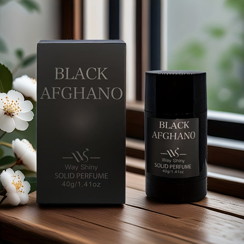 Black Afghano Men's Solid Perfume Stick with Natural Woodsy Fragrance, Long-Lasting Scent, 40g/1.4oz, Plant-Based Ingredients, Sleek Black Design, Ideal for Everyday Use