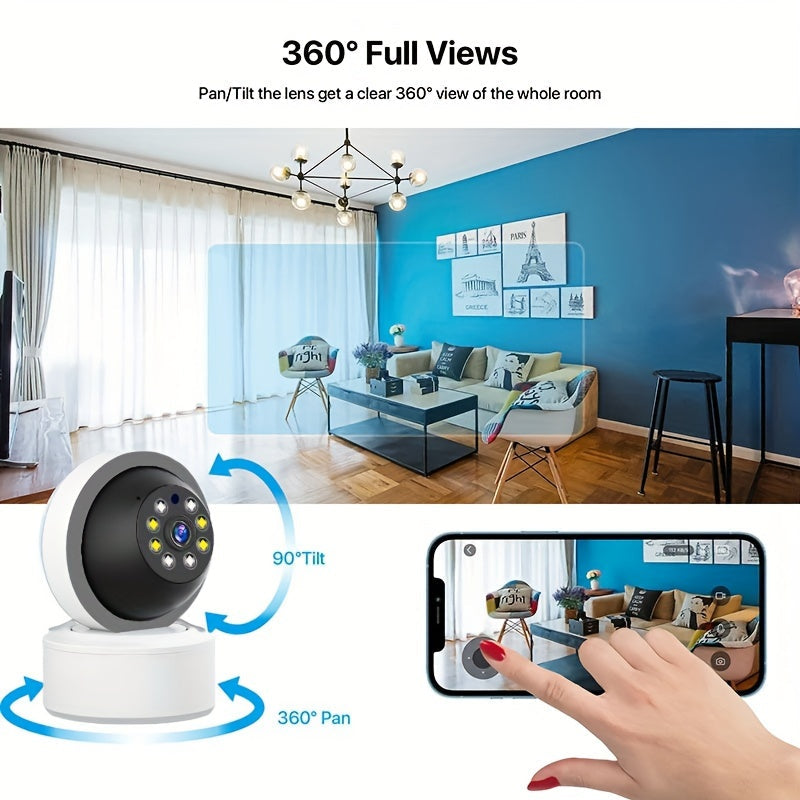 The Teruhal Smart Home Security Camera offers 2.4GHz WiFi connection, remote viewing through an app, motion detection and tracking, two-way audio, USB powered, automatic detection of abnormalities, dynamic human body object recognition, and is ideal for