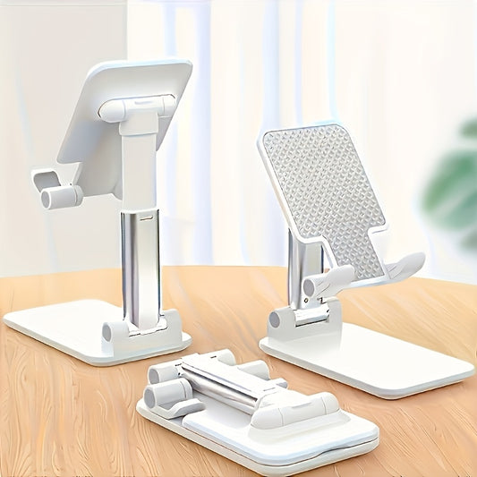 Compact and adjustable mobile phone and tablet holder designed for all devices, with ergonomic design, foldable and multi-angle support made of ABS material for use on home and office desks.