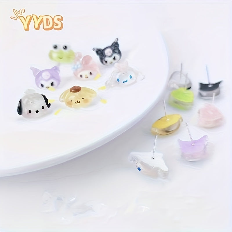 Adorable Cartoon Resin Earrings Set - 6 Pairs of Stylish Jewelry for Girls and Women, Feather-Free, Imported from China